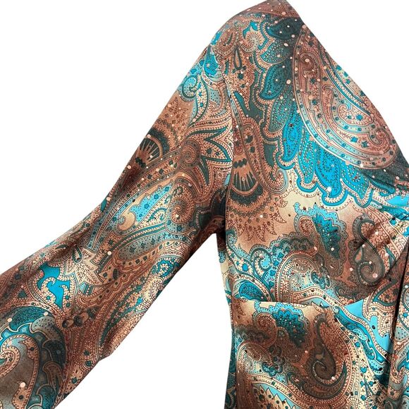 Obe Vintage Y2K Paisley Babydoll V-Neck Whimsigoth Sequins Knit Top Fairy sz 1X - Picture 6 of 16